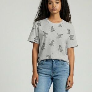 Pool Heather Grey Skater Tiger Allover Print Tee, Size L